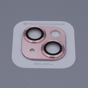 ワンピースデザイン背面カメラレンズ保護強化ガラスカバーiPhone 15と15プラスピンク色