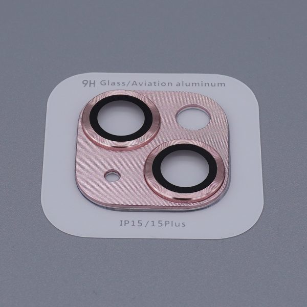 One piece design rear camera lens protection tempered glass cover for iPhone 15 and 15 Plus in pink color