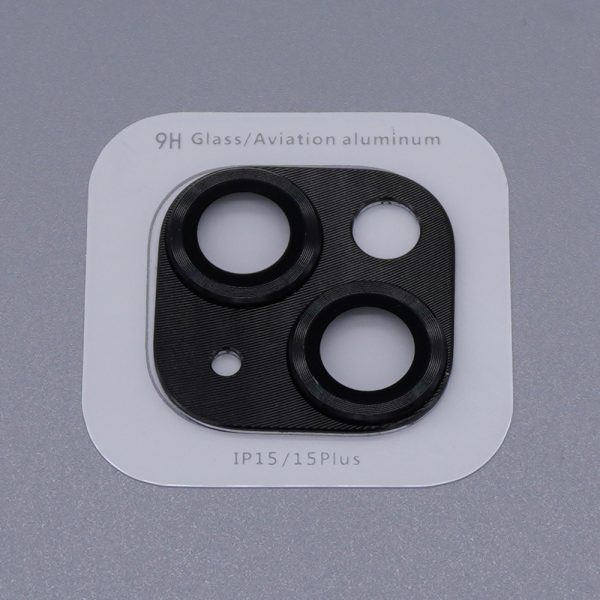 One piece design rear camera lens protection tempered glass cover for iPhone 15 and 15 Plus in black color