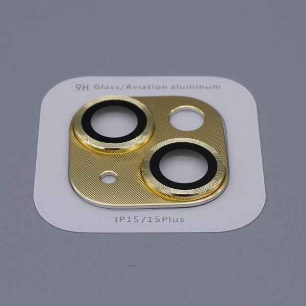 One piece design rear camera lens protection tempered glass cover for iPhone 15 and 15 Plus in yellow color