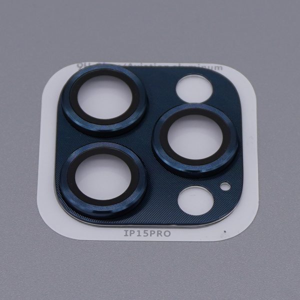 all in one aluminum glass camera lens protector for iphone 15 Pro and 15 Pro Max in blue color